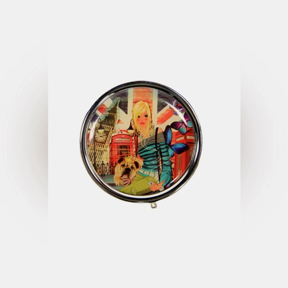 Nicole Lee USA Print Metallic Circular Small Pill Case